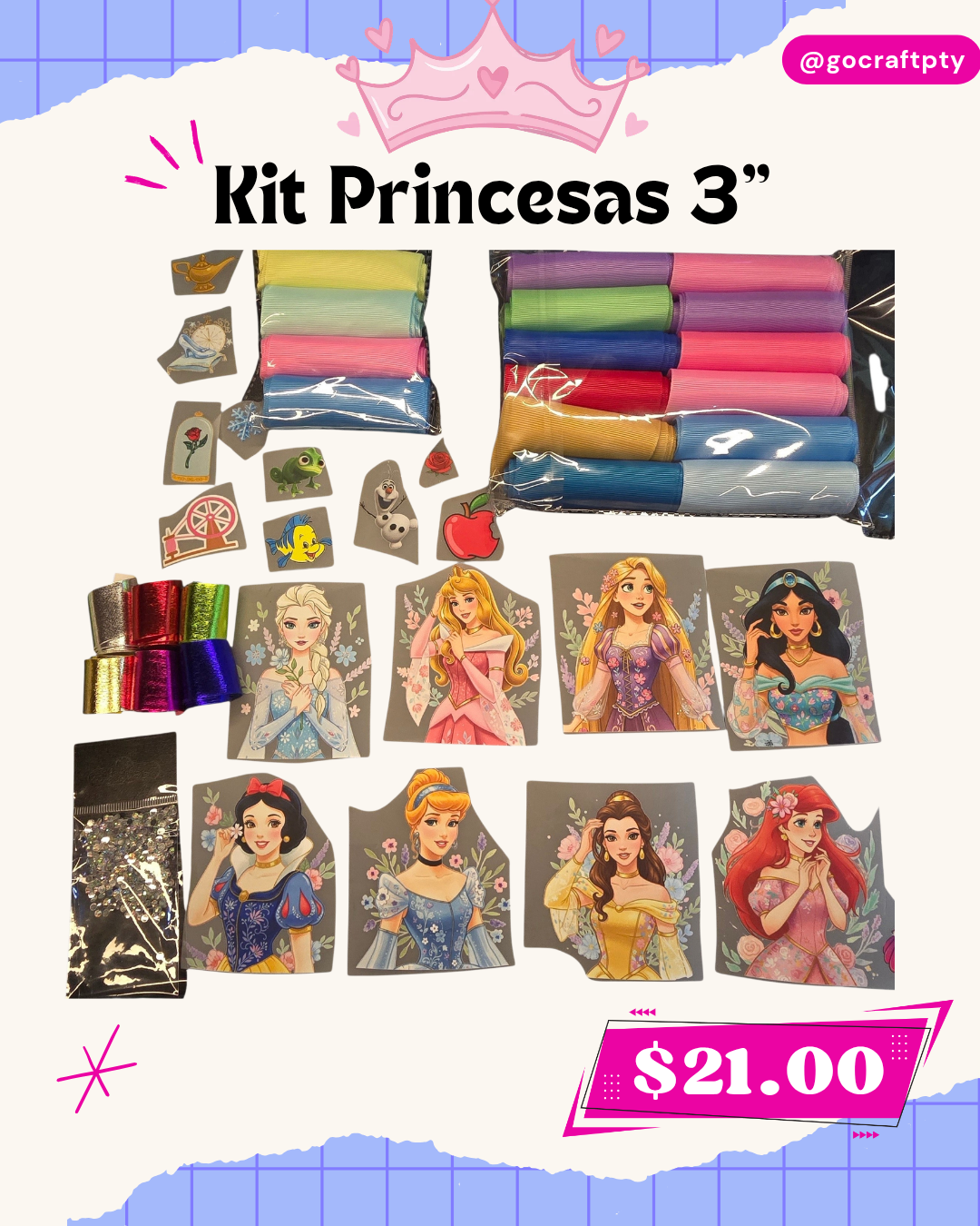 Kit coletero princesas 3 pulg