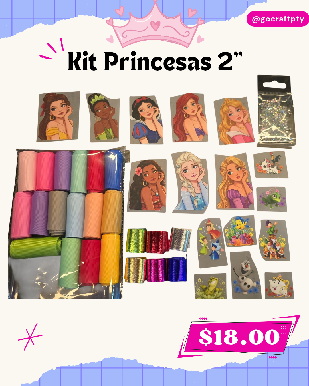Kit coletero princesas 2 pulg